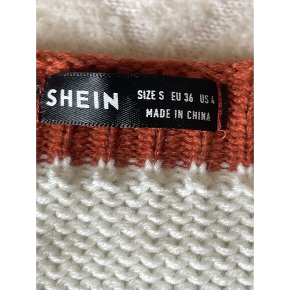 SHEIN Drop Shoulder Sweater Vneck Rust & White Striped Small - Picture 13 of 14